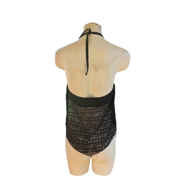 Kona Sol Black Halter Tankini With Solid Bra top and Mesh Bodice Size Medium - Picture 2 of 5